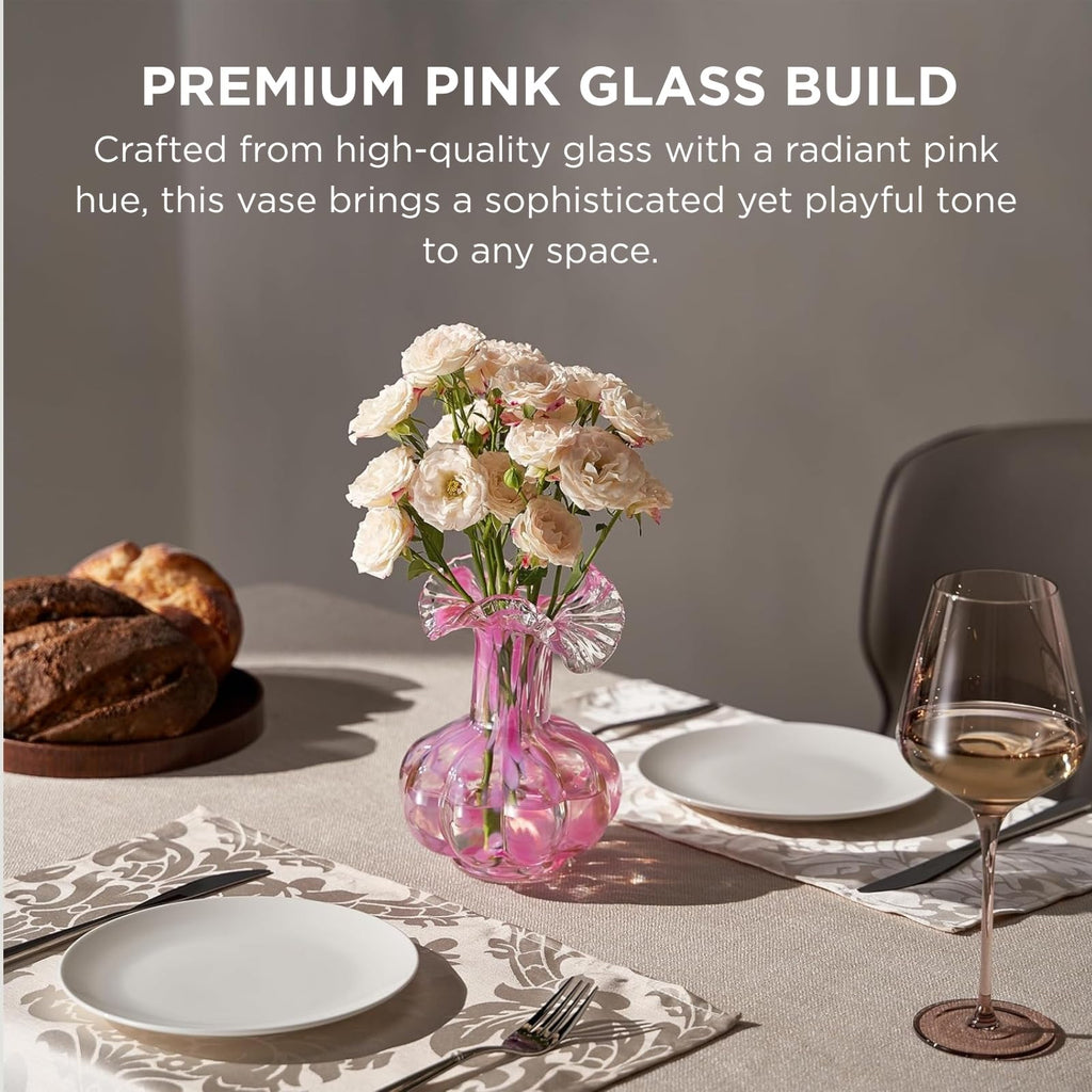 Soft Bloom Hand‑Blown Glass Flower Vase Décor  – 7″ 