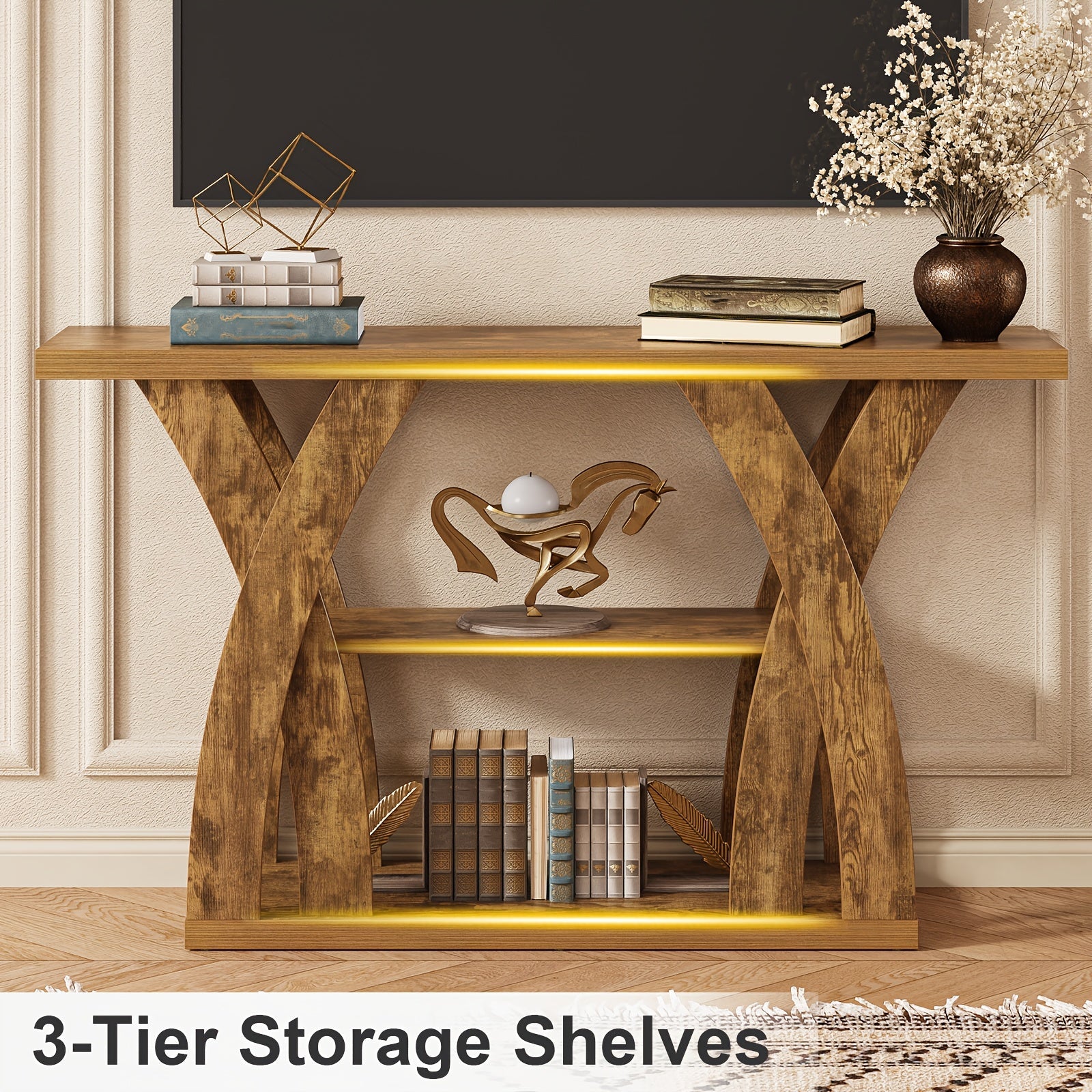 Rustic Console Table with Shelf, Entryway Sofa Table 55" Wood