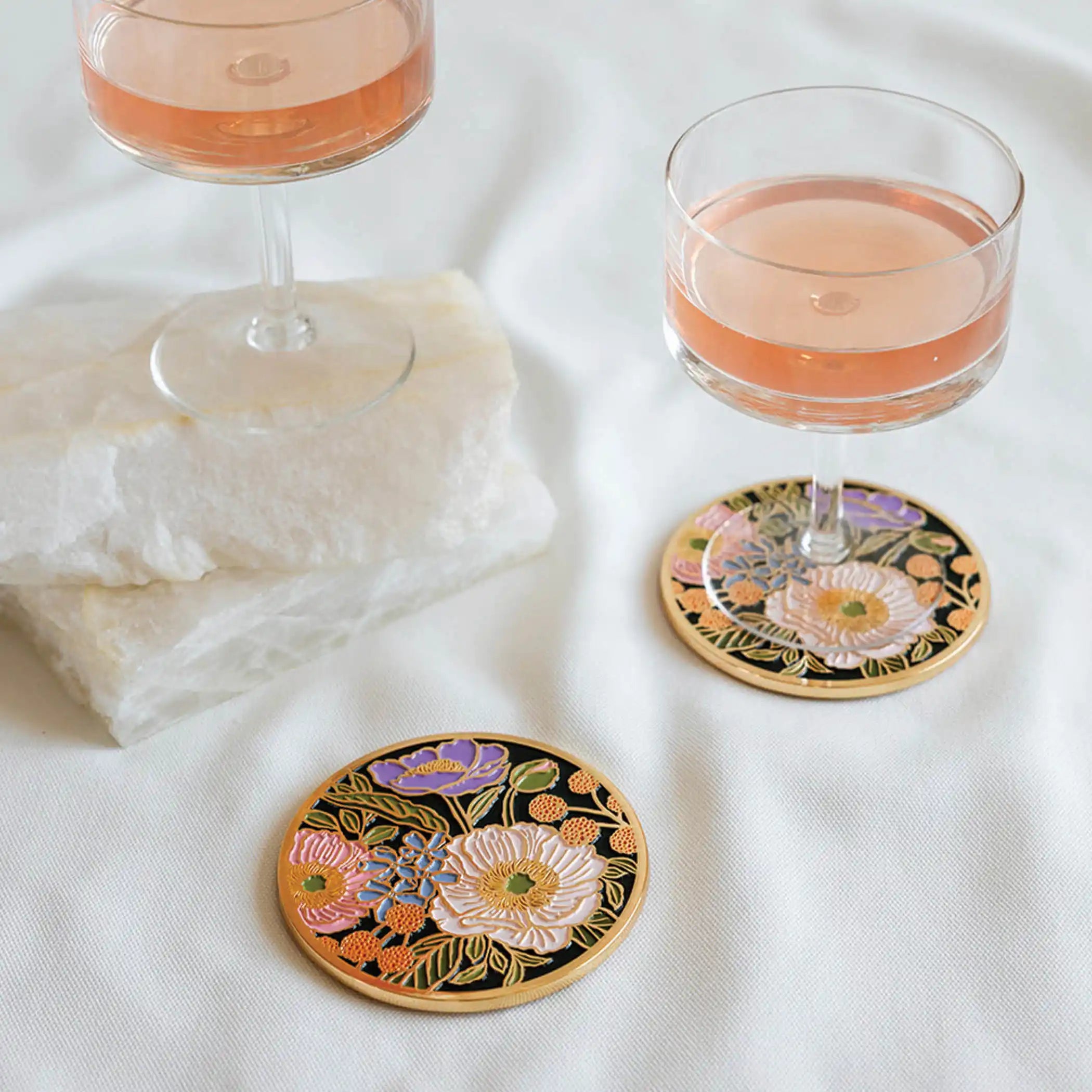 Vibrant Flora Gold Drink Coasters