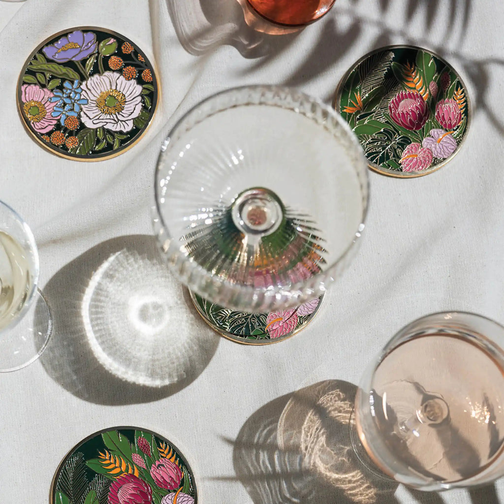 Vibrant Flora Gold Drink Coasters
