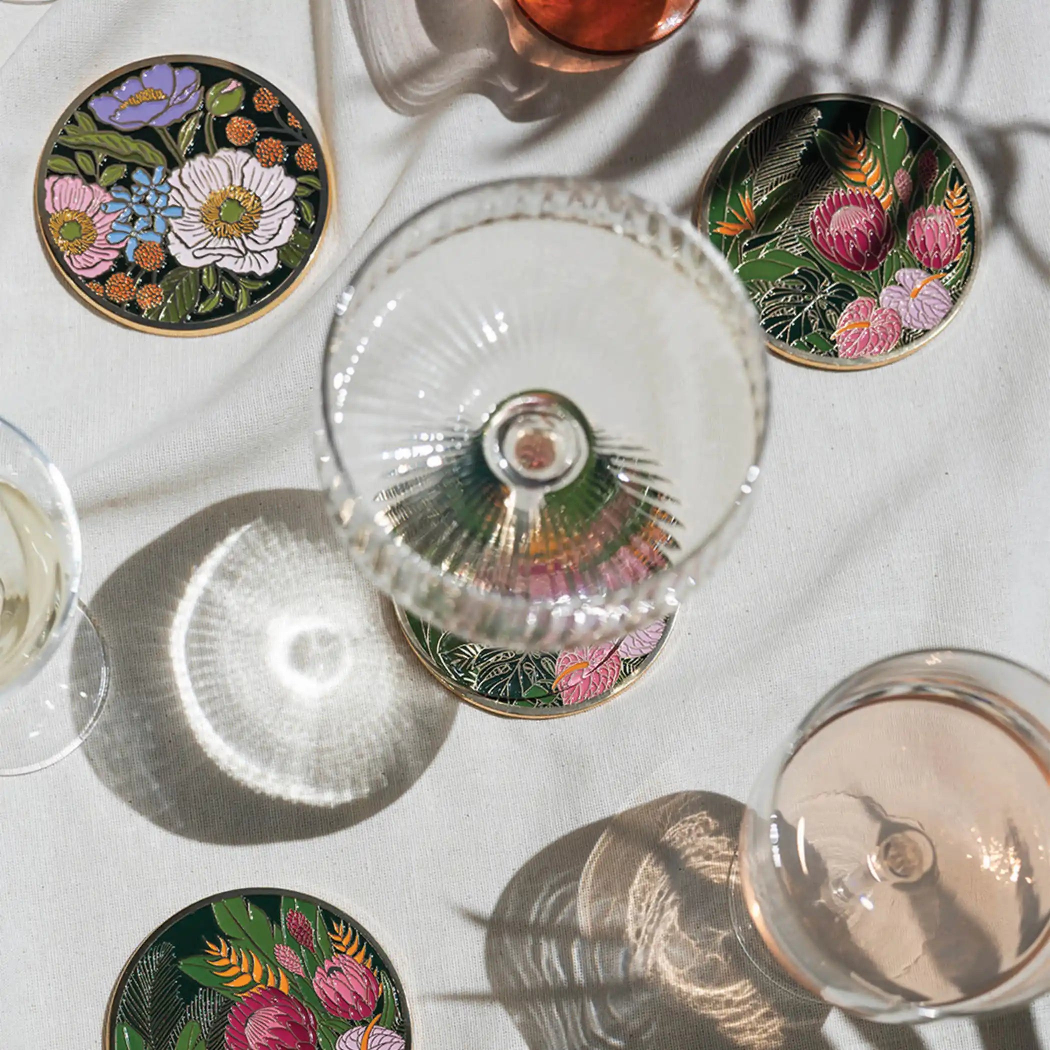 Vibrant Flora Gold Drink Coasters