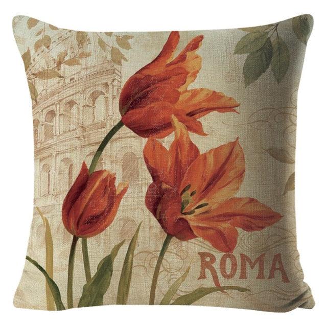 Colorful Flower Cushion Sunflower Rose Decorative Pillow Covers Vintage Pillowcases Square Cushion Cases For Living Room Pillows Decoration