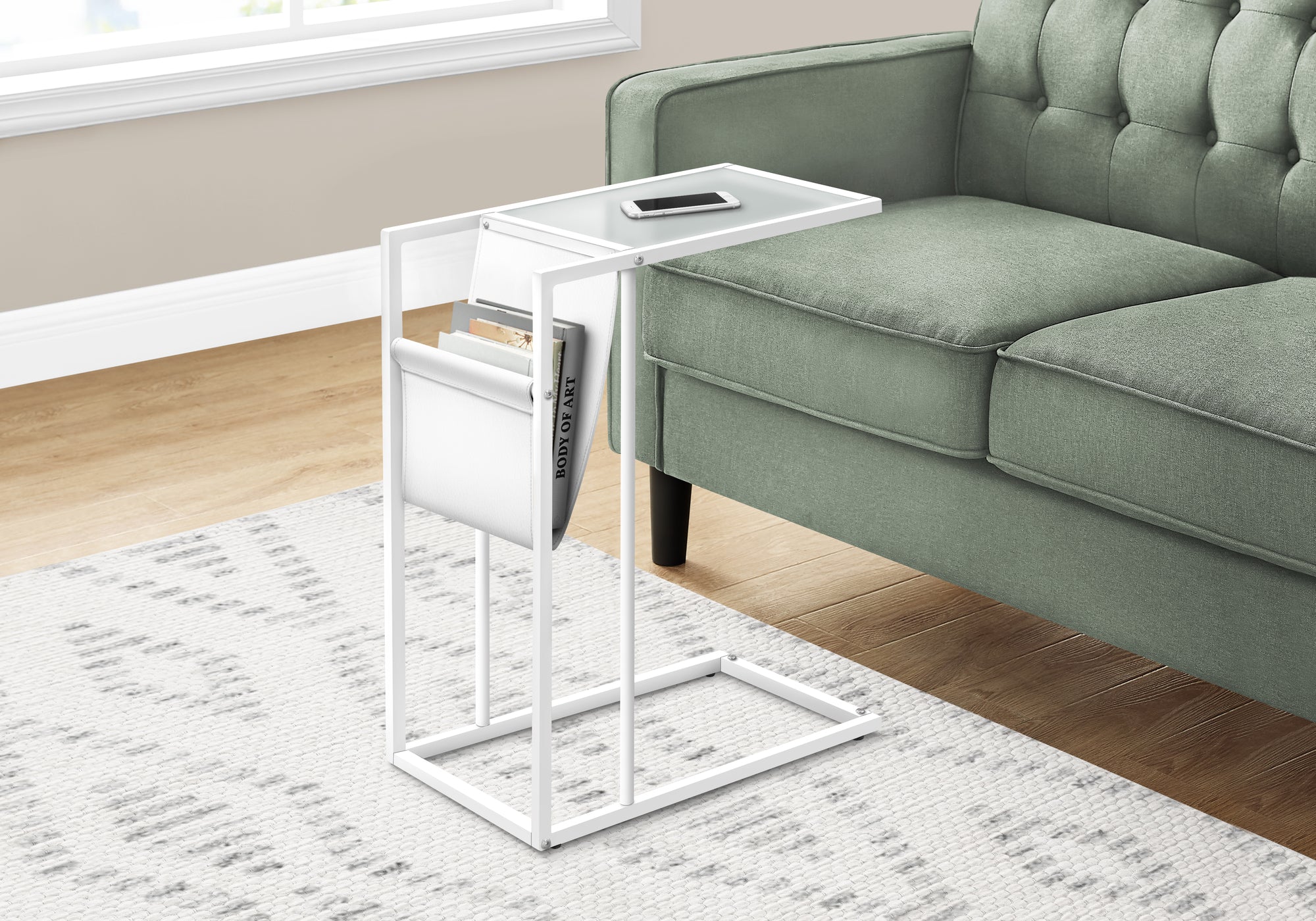C-Shaped Accent Table with Magazine Storage