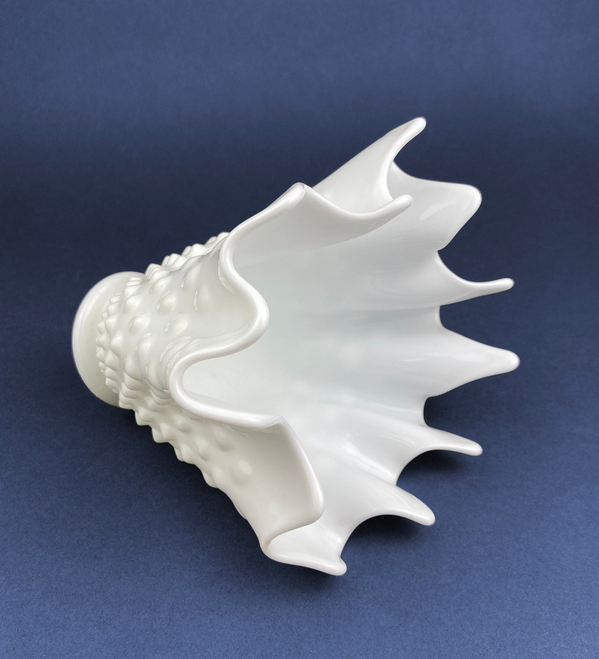 Vintage Milk Glass Splash Vase. Hobnail Vase  with Pinched Edge for Growing Ivy.  Wedding or Home Decor.