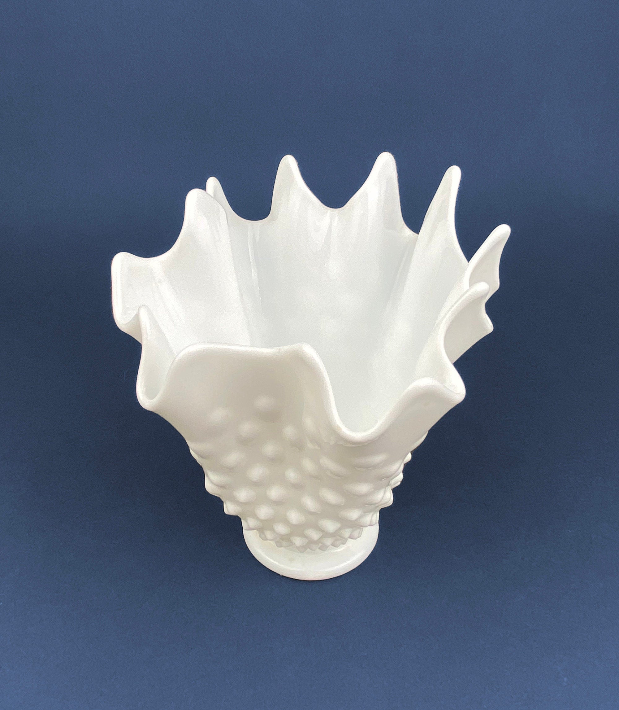 Vintage Milk Glass Splash Vase. Hobnail Vase  with Pinched Edge for Growing Ivy.  Wedding or Home Decor.