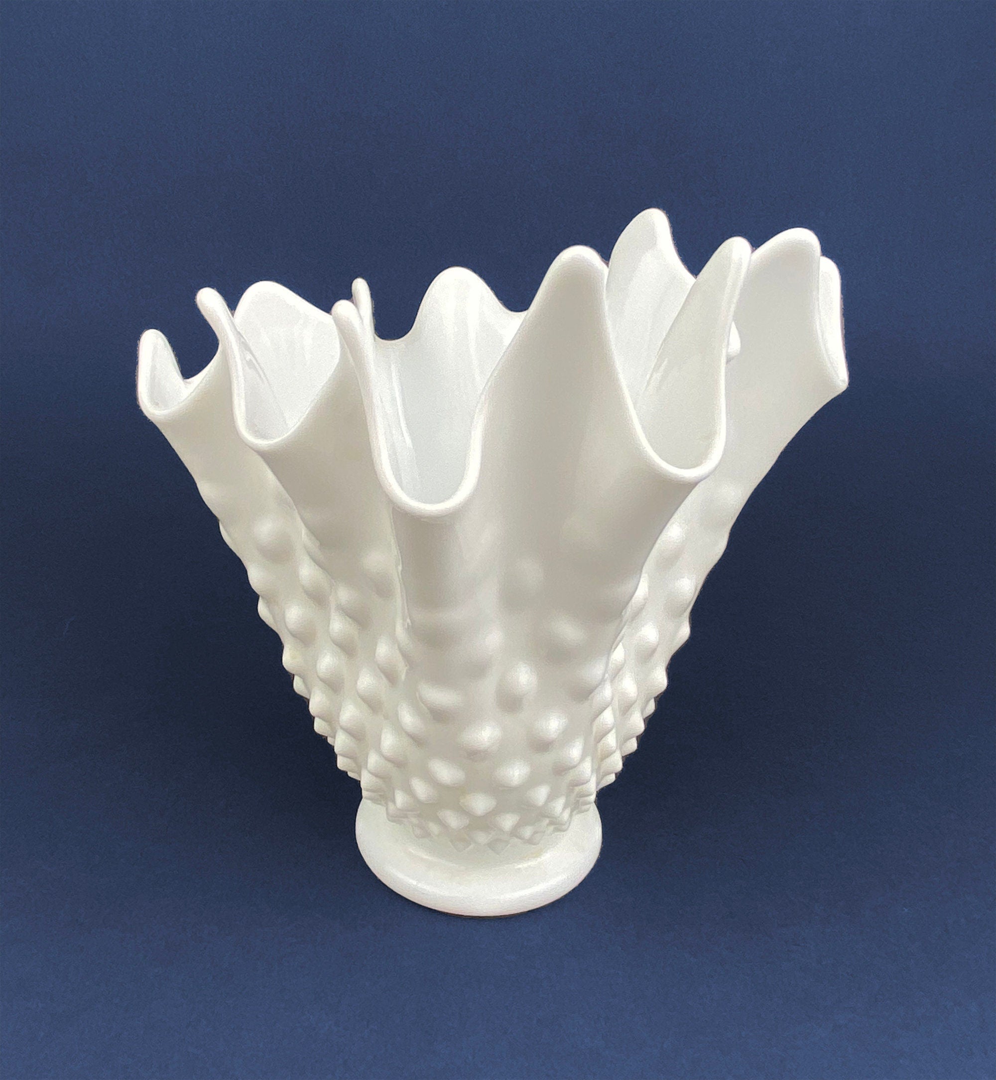 Vintage Milk Glass Splash Vase. Hobnail Vase  with Pinched Edge for Growing Ivy.  Wedding or Home Decor.